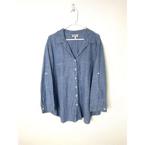 Hesters Orchard Shirt Womens 2X Button Front Chambray Blue Pocket Blouse Casual - Picture 1 of 5